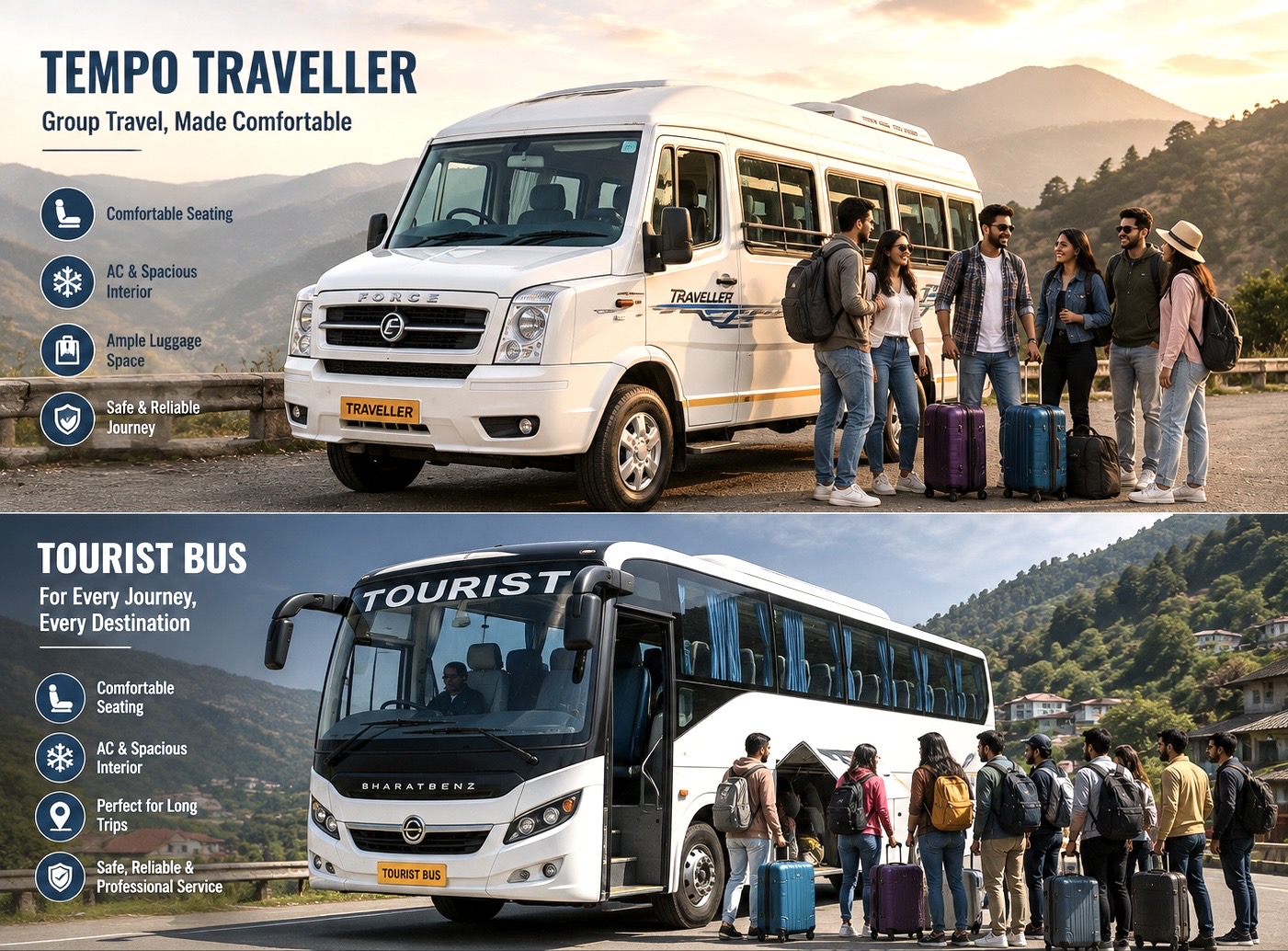 Tempo traveller and tourist bus service